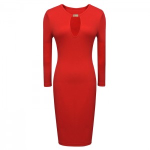 Charming Style Round Collar Breast Hollow Out Long Sleeves Bodycon Dress For Women